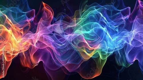Colorful visual neon sound wave abstract background, © ellisa_studio