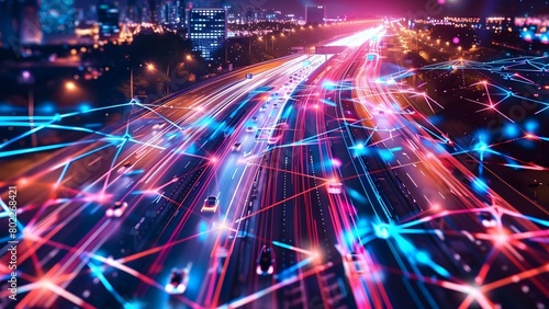 Efficient digital city with fast car traffic and data transfer technology. Concept Efficient Transport  Fast Data Transfer  Smart City Technologies