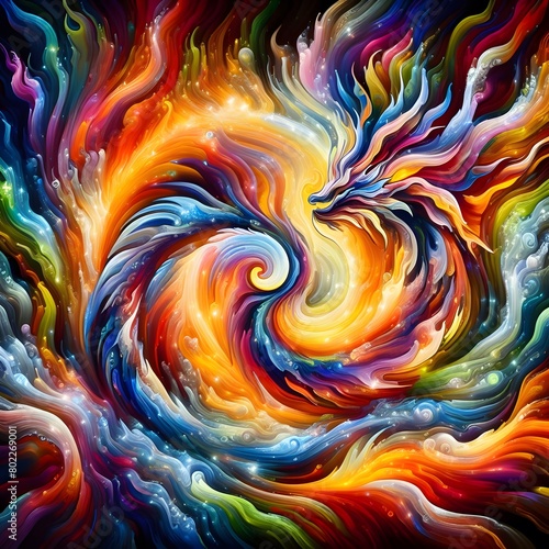 Fusion flare dragon Abstract Colorful Shape of vibrant hues and dynamic Background