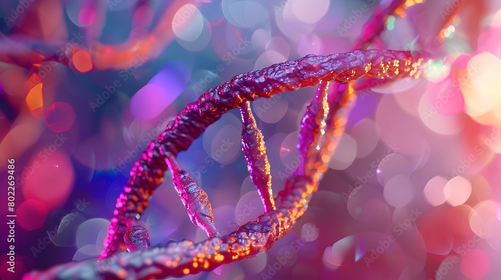 Vibrant D Rendered Digital Art of DNA Helix on Colorful Abstract Background for Imagery Use Generative ai