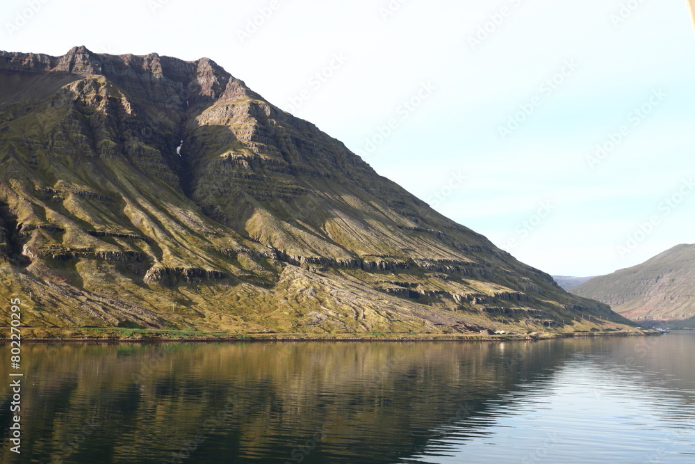 View of landscape seen from the fjord of Seydisfjordur, in northern Iceland