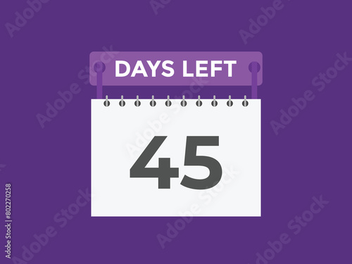 45 days to go countdown template. 45 day Countdown left days banner design. 45 Days left countdown timer