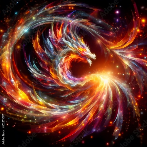 Fusion flare dragon Abstract Colorful Shape of vibrant hues and dynamic Background