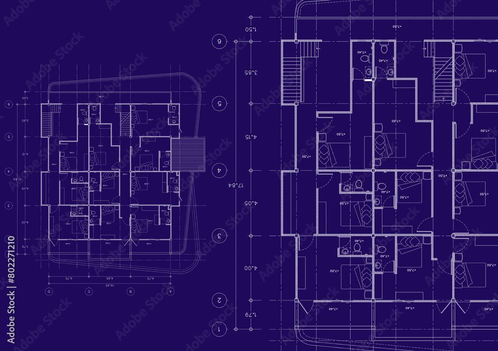 Floor plan designed building on the drawing. Floor plan designed building on the drawing.