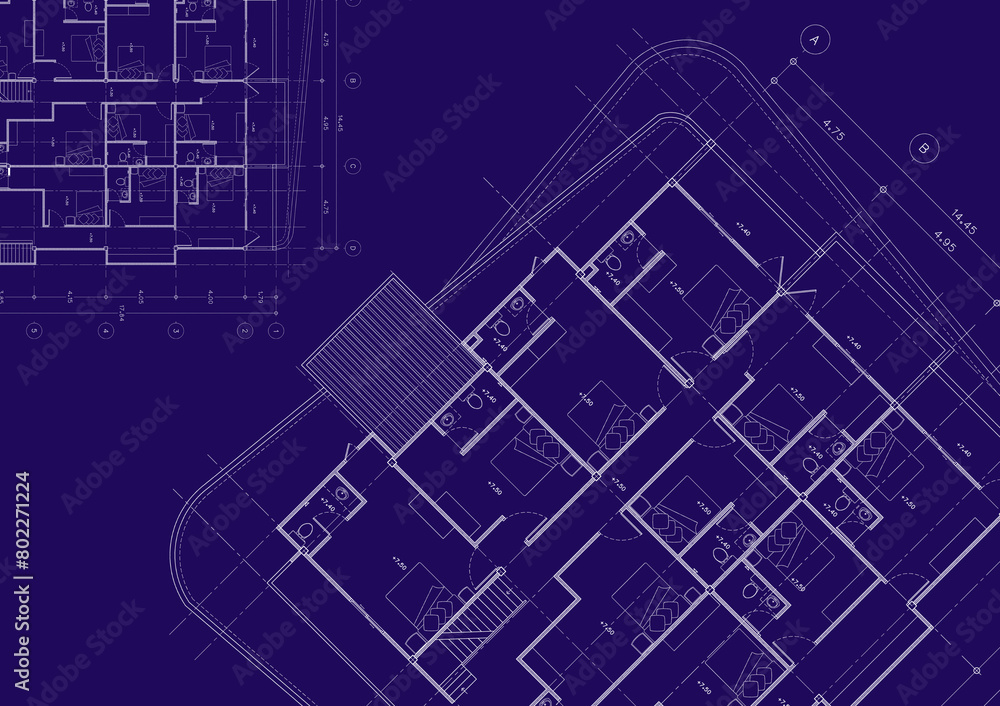 Floor plan designed building on the drawing. Floor plan designed building on the drawing.
