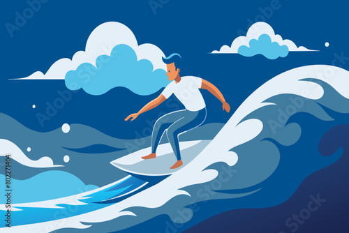 A man is surfing on a wave in the ocean