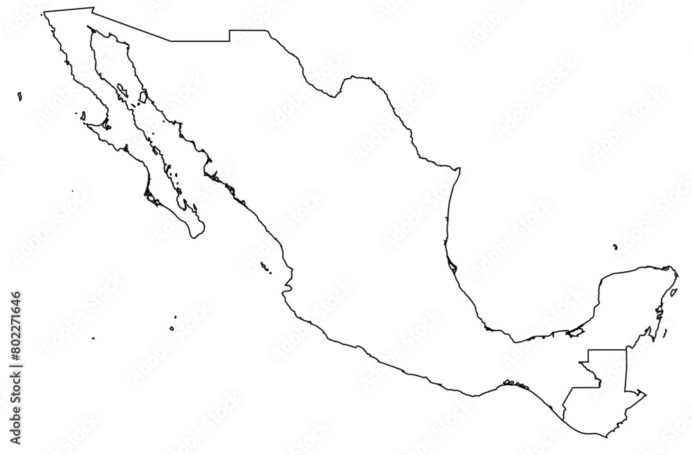 Outline of the map of Guatemala, Mexico