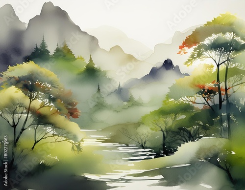 Verdant Serenity: Gyotaku Depiction of Dense Woodland photo