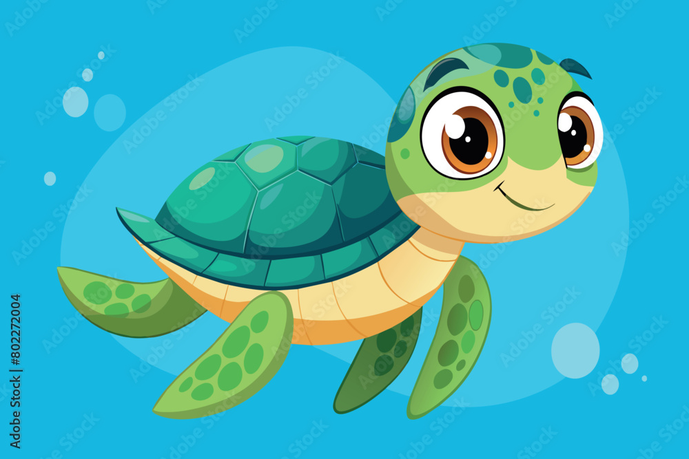 A cartoon turtle is swimming in the ocean