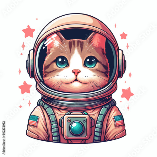 Astronaut cat vector in white background 