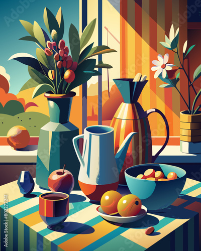 still life painting vector illustration