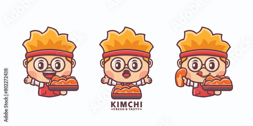 design cartoon mascot and kimchi with different expressions