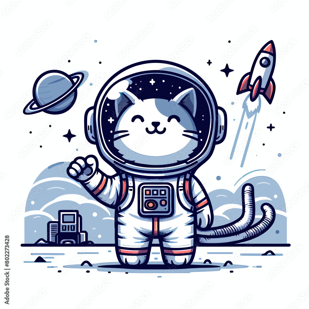 Fototapeta premium Astronaut cat vector in white background 