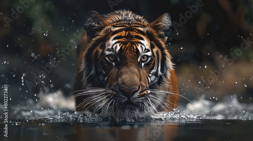 Tiger Passing Through The River