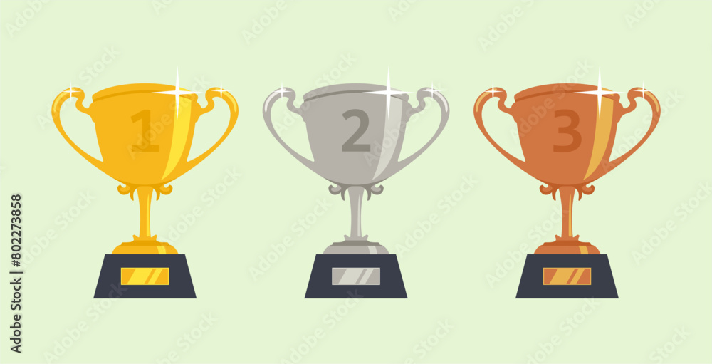 Gold silver bronze trophy cup realistic,1st, 2nd, 3rd place, first ...