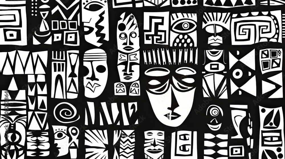 Afro Beats Tribal pattern in Black And White Afro Beats Tribal pattern in Black And White