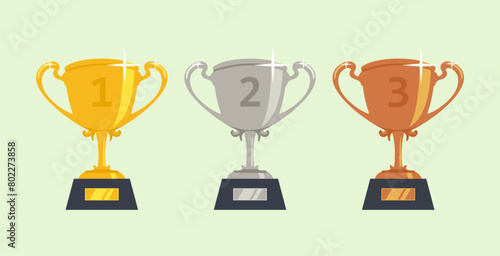 Gold silver bronze trophy cup realistic,1st, 2nd, 3rd place, first place second third, award winner winning prize symbol sign icon