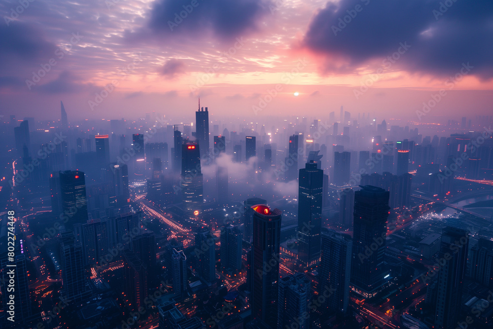 Fototapeta premium Futuristic skyline featuring modern skyscrapers