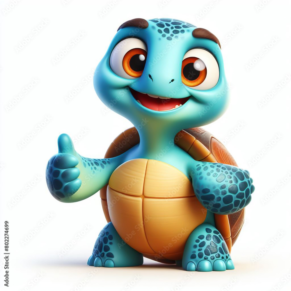 Fototapeta premium 3D funny turtle cartoon on white background 