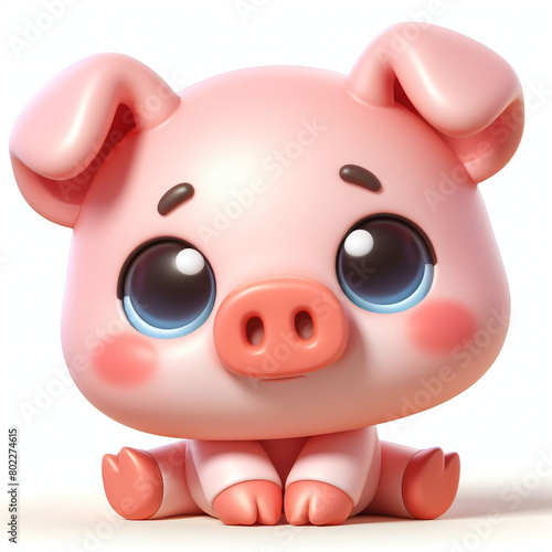 3D funny pig cartoon on white background