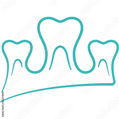 Tooth crown linear vector icon, logo. Modern design in turquoise for dentistry and dental care.