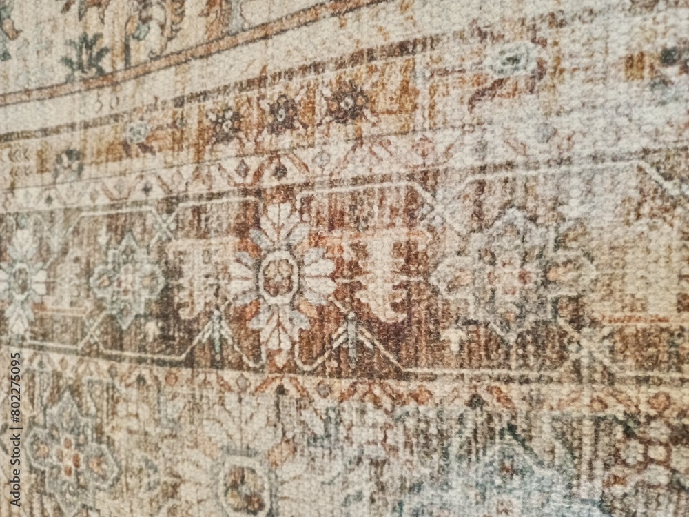 Close up photo of handmade wool Persian carpet. Very beautiful textile design and nice motif.	