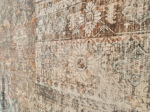 Close up photo of handmade wool Persian carpet. Very beautiful textile design and nice motif. 