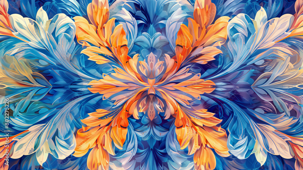 Stunning modern floral background in vibrant blue and orange Stunning modern floral background in vibrant blue and orange