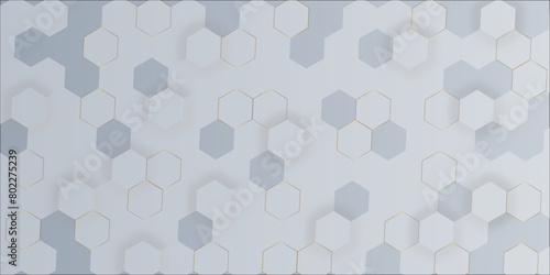 Abstract hexagon background. Futuristic abstract honeycomb mosaic white technology background. Surface polygon pattern with glowing hexagon paper texture vector grid tile and mosaic struct.