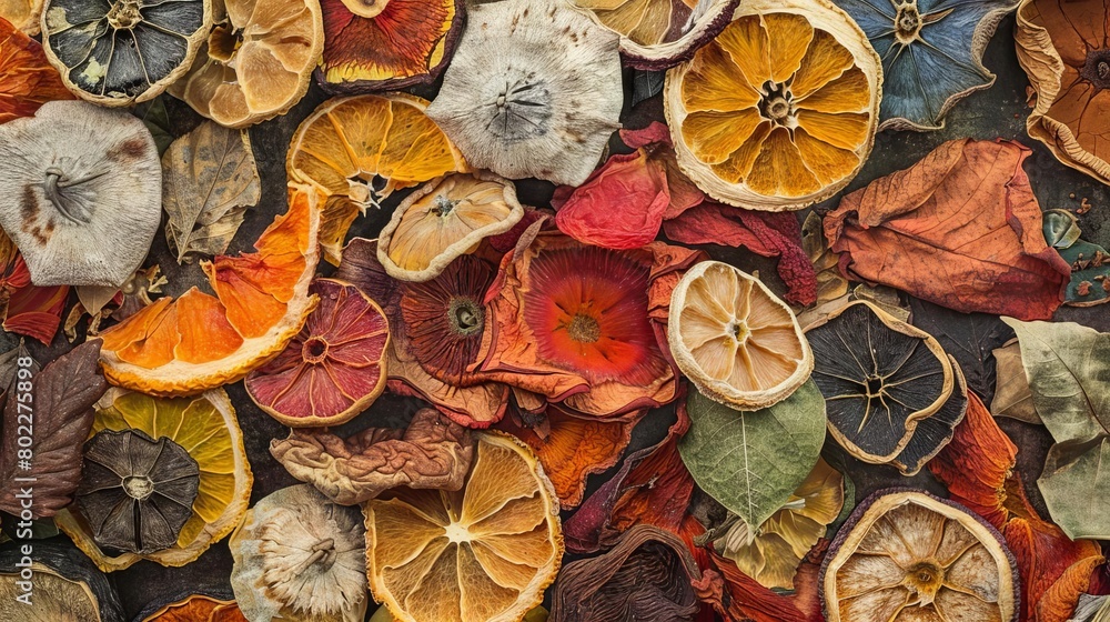 Fototapeta premium Slices of dried orange, lemon, and other citrus fruits.