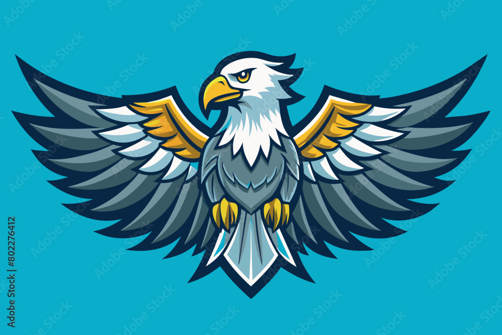 Obraz premium A cartoon eagle with its wings spread out and a sword in its talons