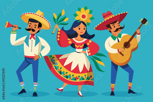 Fiesta Mexicana: Flat Vector Characters Celebrating Cinco de Mayo