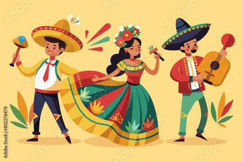 Fiesta Mexicana: Flat Vector Characters Celebrating Cinco de Mayo