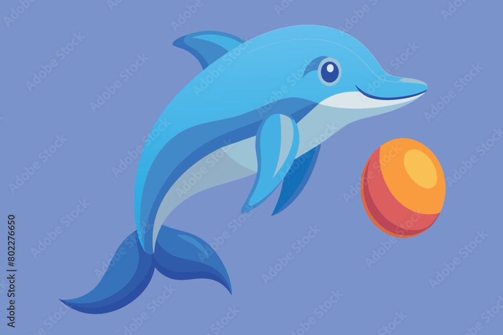 Fototapeta premium A cartoon dolphin is playing with a ball
