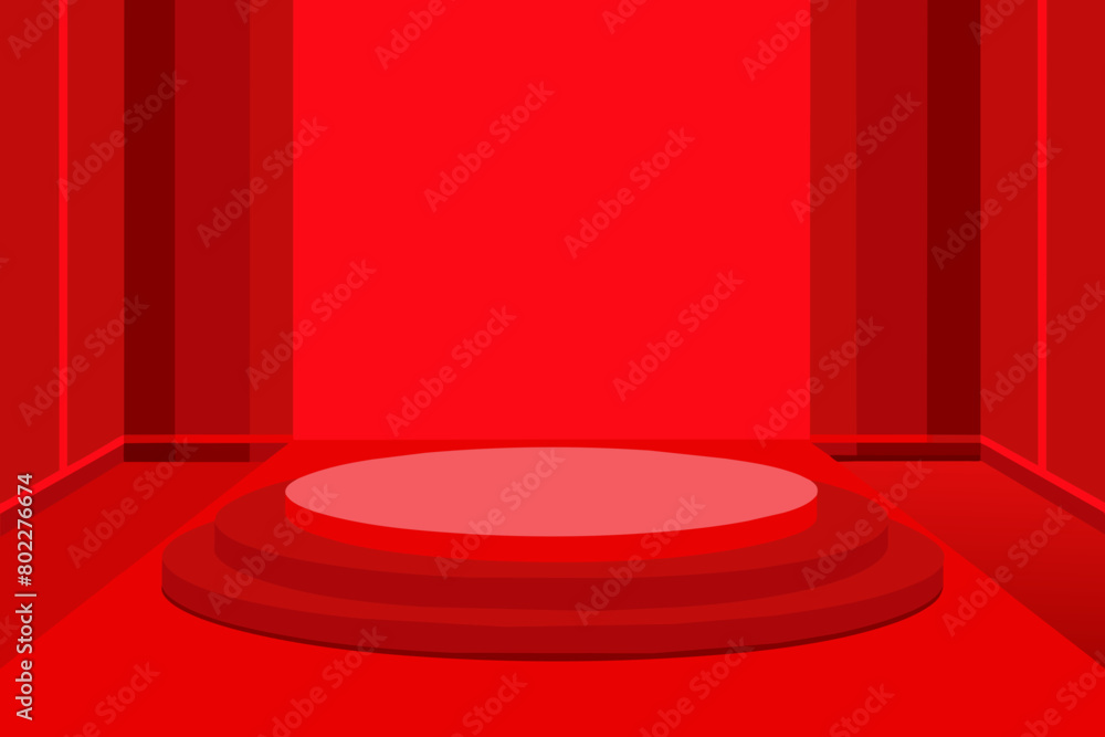 Red Theme Podium Vector Illustration, Empty Studio Room With Product Space Red Theme Podium Vector Illustration, Empty Studio Room With Product Space