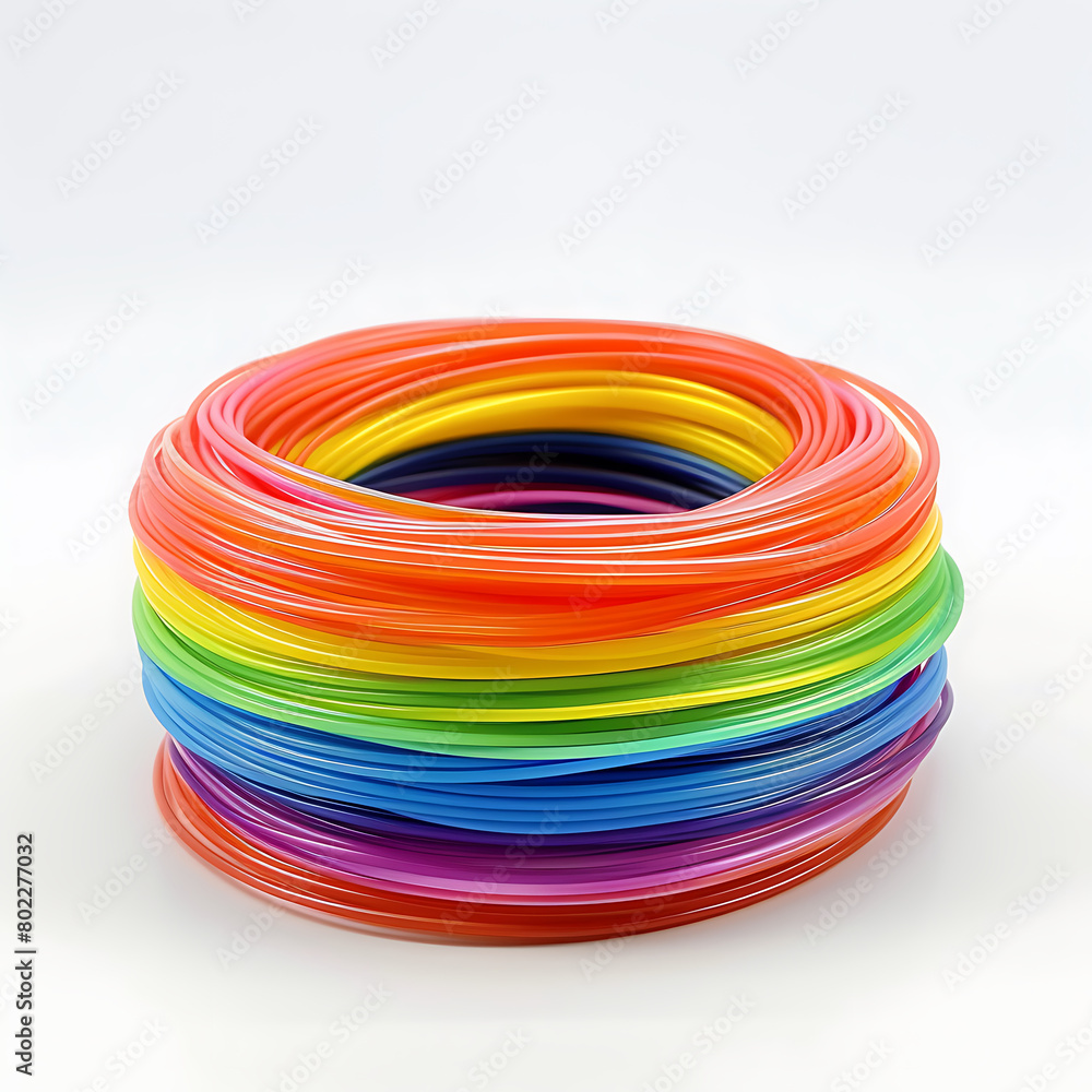 Plastic filament white background, material for generate anythings with 3D printer Plastic filament white background, material for generate anythings with 3D printer