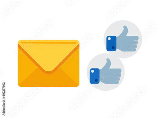 a yellow envelope with blue thumbs up and a blue hand © PAPADOMUS