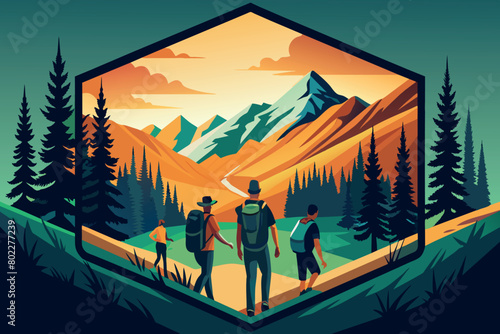 A group of people are hiking in the mountains