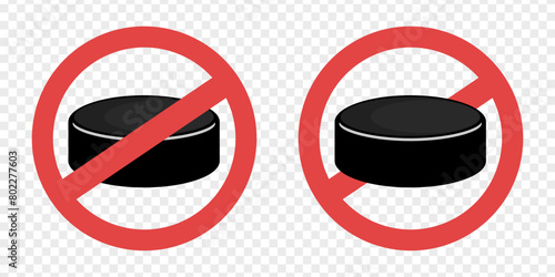 No hockey. Play hockey ban prohibit icon. Not allowed. Hockey puck