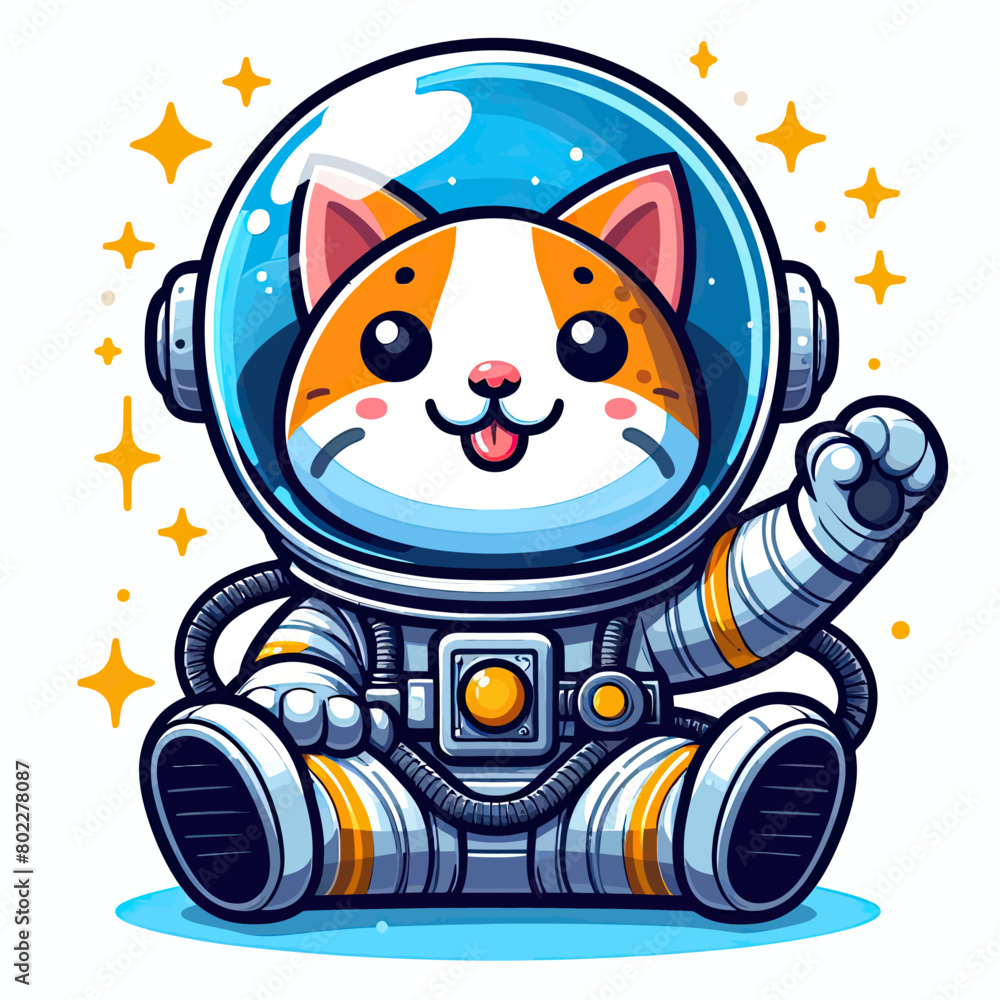 Fototapeta premium Astronaut cat vector in white background 