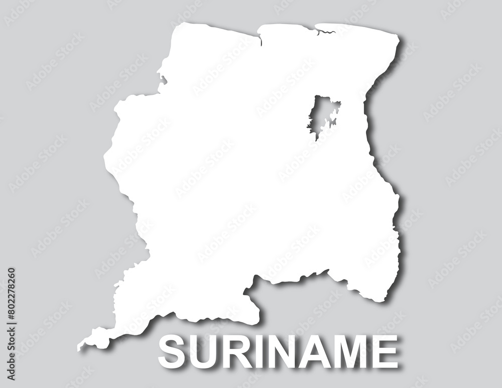 Fototapeta premium Surinam gray Map with white silhouette drop shadow