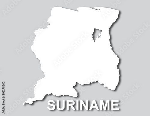 Surinam gray Map with white silhouette drop shadow