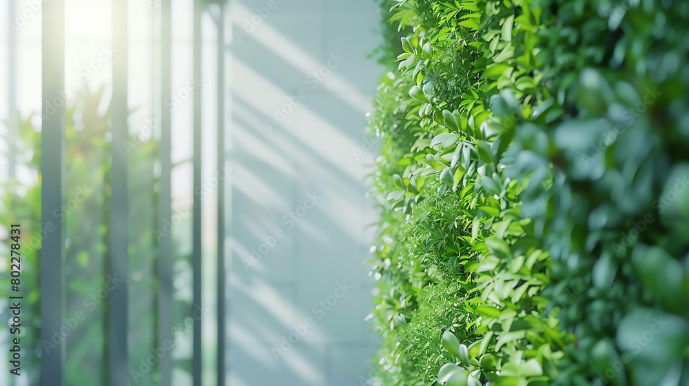 Fototapeta premium Compact urban vertical garden inside an office building, set against a clean, modern white background