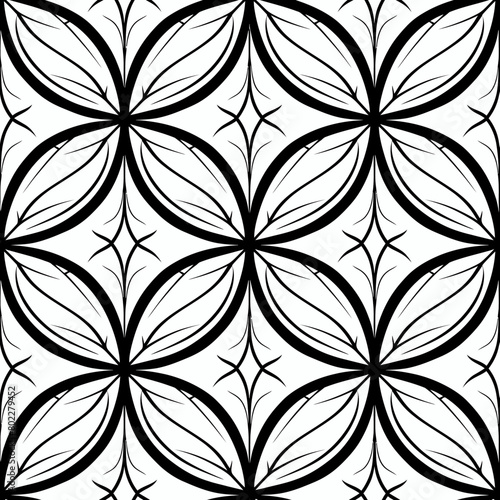 A geometric pattern seamless tile  vector  leaves  black lines and white background