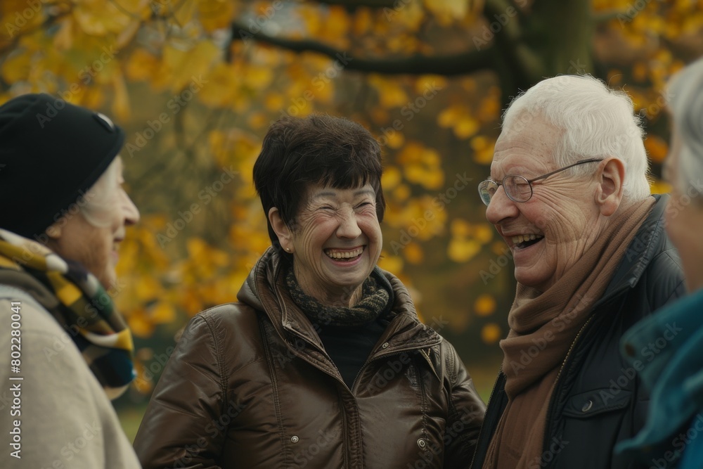 Group of senior friends having fun together in the park on an autumn day Group of senior friends having fun together in the park on an autumn day