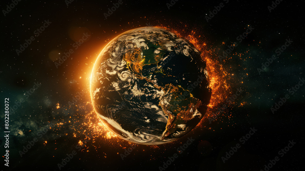 Burning Earth - symbol of Apocalypse, nuclear conflict, catastrophic space event Burning Earth - symbol of Apocalypse, nuclear conflict, catastrophic space event