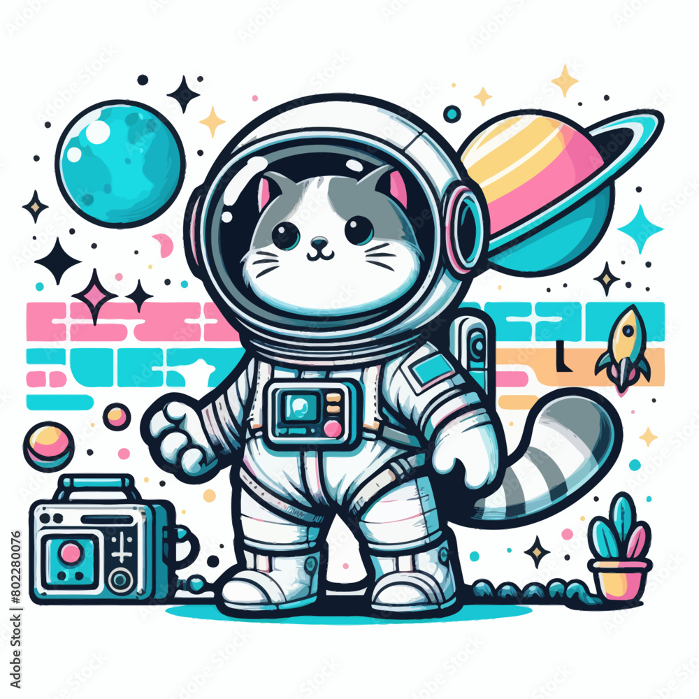 Astronaut cat vector in white background Astronaut cat vector in white background