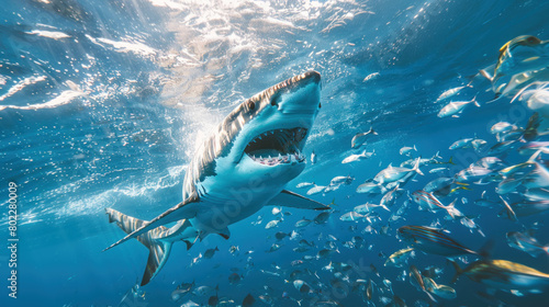 Huge shark hunting small fish © Kondor83