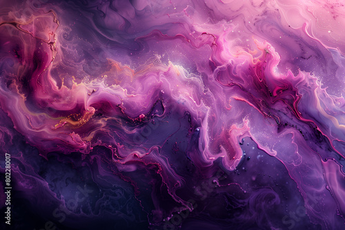 Swirls of vivid magenta and hints of electric blue emerge from darkness in this dramatic, abstract expression