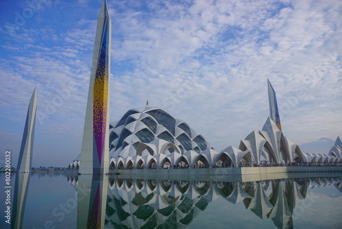 Al-Jabbar mosque with modern architecture. Floating mosque of bandung west java Indonesia. 